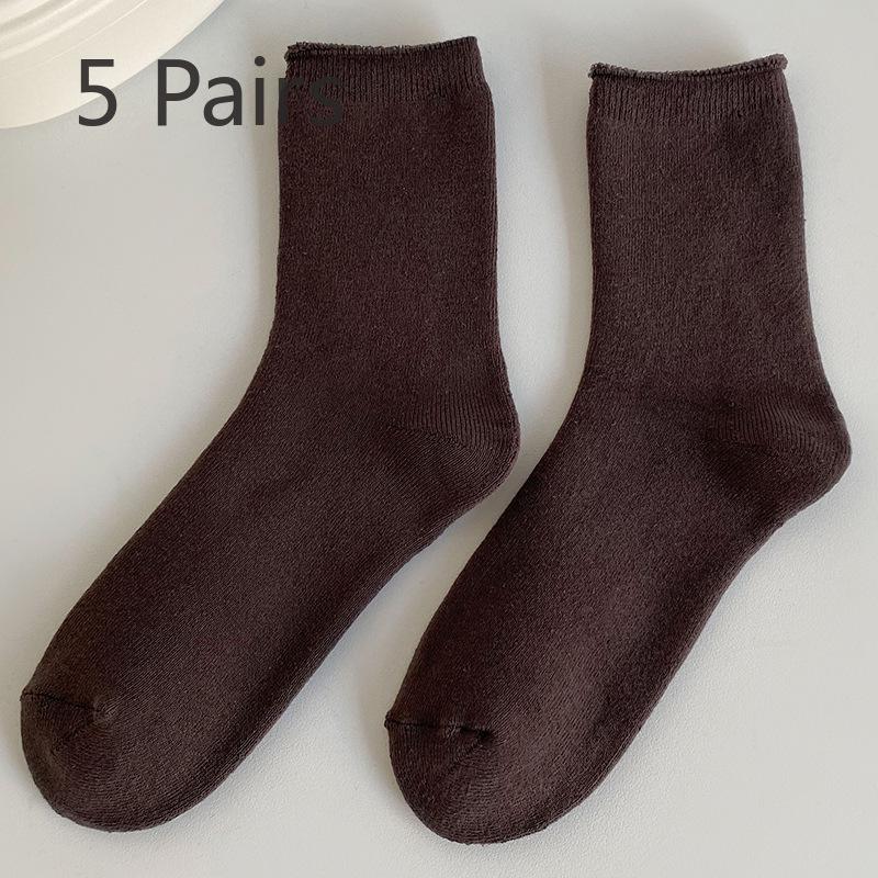 5 Pairs of New Women's Autumn and Winter Collection of Artistic and Retro Warm Cotton Rolled Up and Thickened Loop Socks