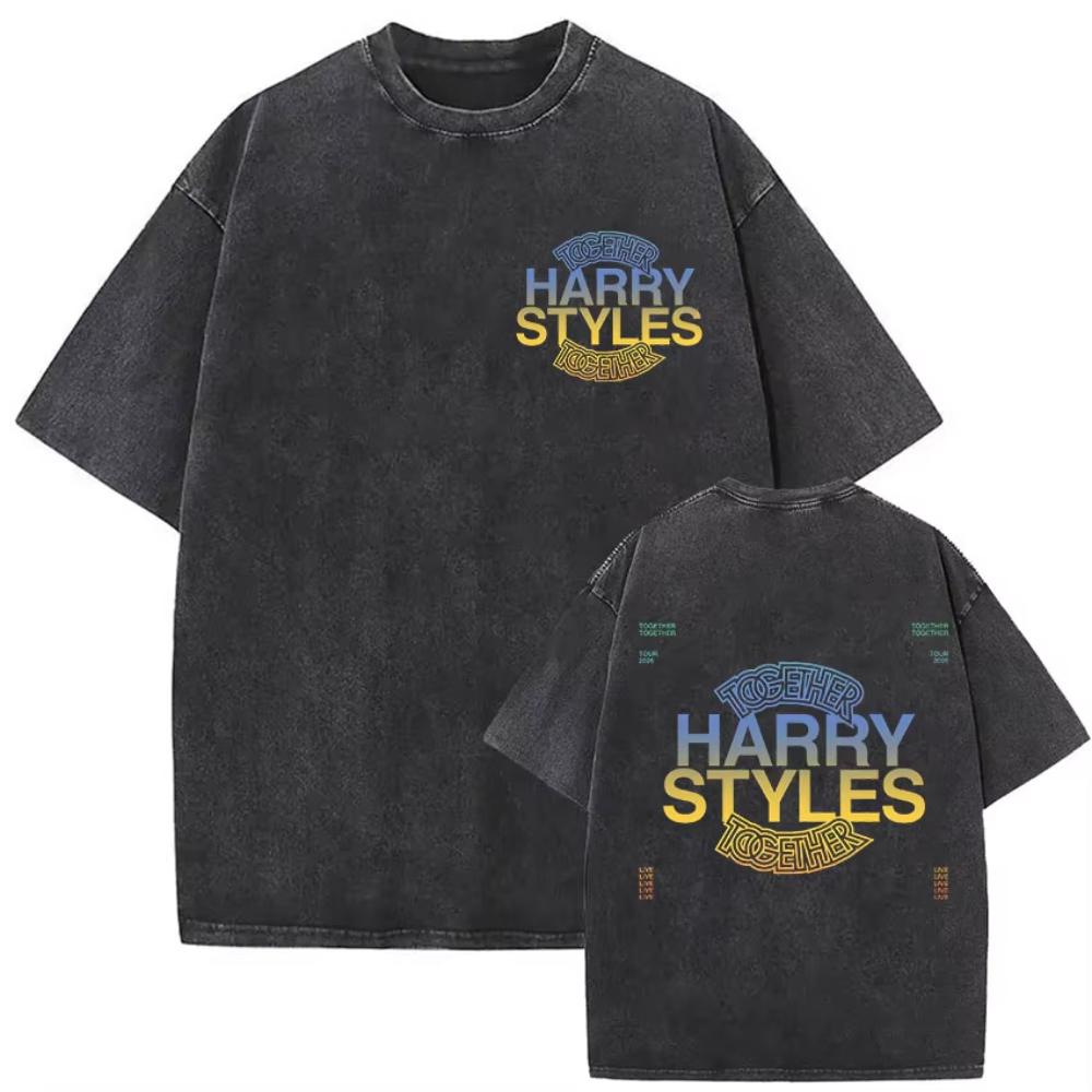 Vintage Washed Harry Styles Graphic T-shirt Men's Pop Album Hip Hop Short Sleeve T-shirts Casual 100% Cotton T Shirts Streetwear