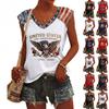 Women Sleeveless V Neck Casual Tank Top American Flag Print Independence Day Graphic Shirt Summer Lightweight Blouse