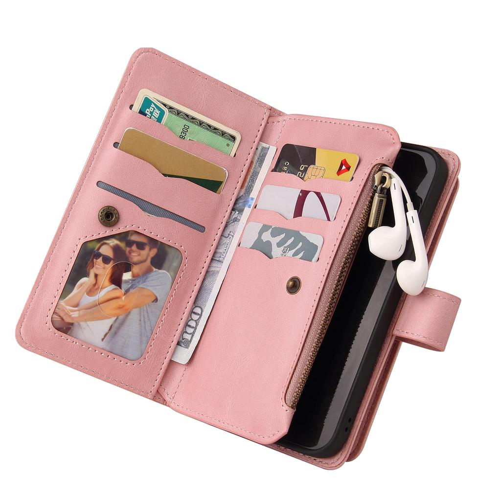For Xiaomi Poco C75 4G/Redmi 14R 5G/14C 4G Zipper Wallet Case with 15 Card Slots and Strap Leather Phone Cover