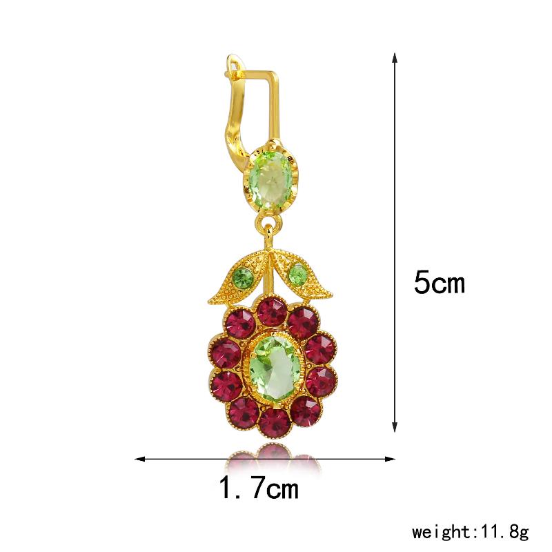 Vintage Inlaid Green Earrings Flower Leaf Dangle Earring Women's Ear Jewelry Gift