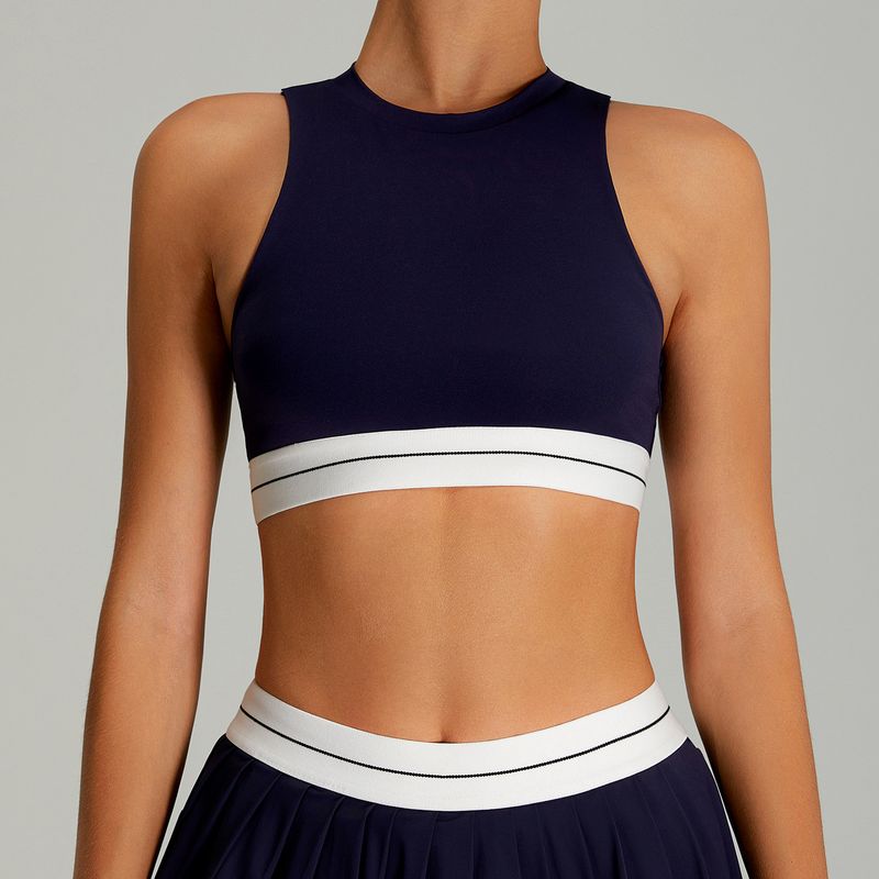 

Foreign Trade New High-Strength Running Fitness Exercise Vest Women Push up Shockproof Sports Underwear Tight Contrast Color Yoga Clothes Noble Blue XL