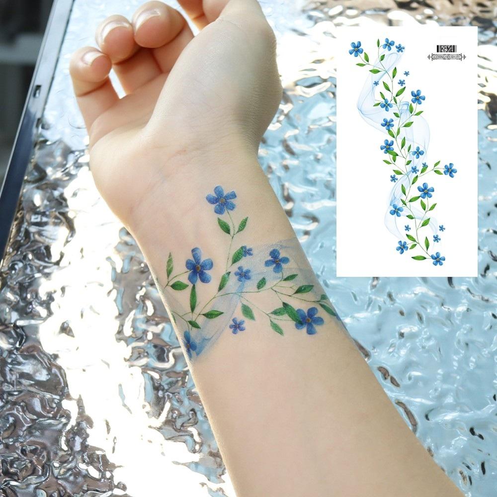 6 Sheets Colorful Flowers Temporary Tattoos Clavicle Chest Tattoo Stickers For Women Body Waterproof Fake Tattoo Wrist Tattoo