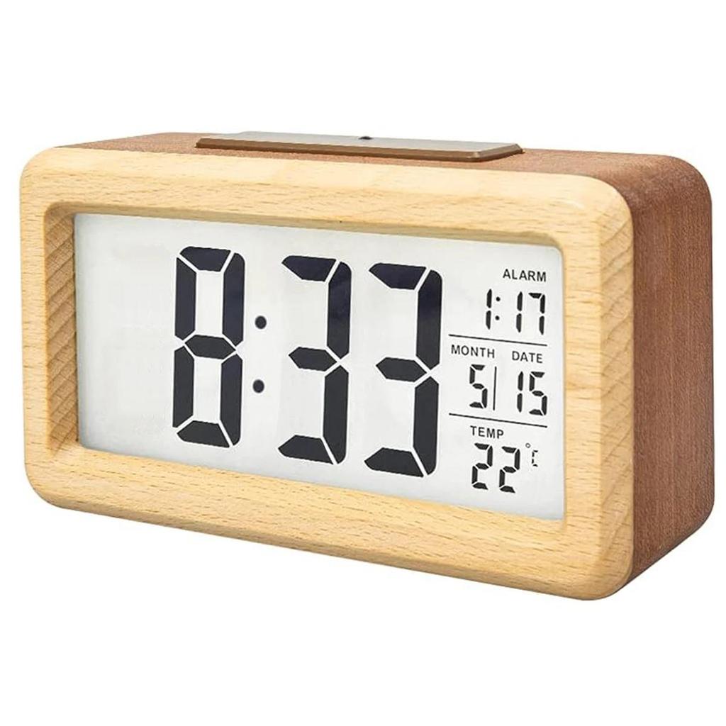 Wooden Alarm Clock with Calendar and Temperature displayed. Solid Wood Digital Clock for Desktop Decoration. Gift Idea2
