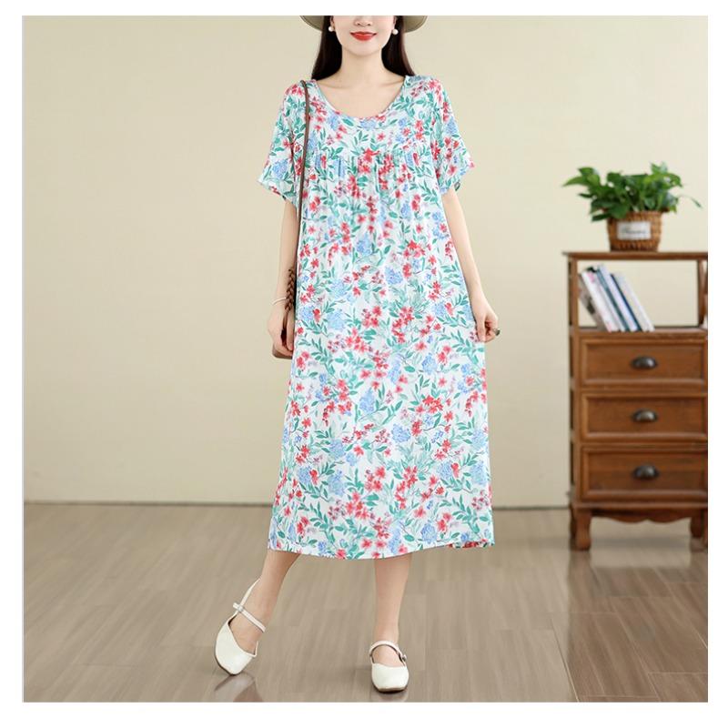 DIMANAF New 2026 Summer Women Plus Size Vintage Lady Long Dress Floral Print Beach sundress Loose Oversize Cotton