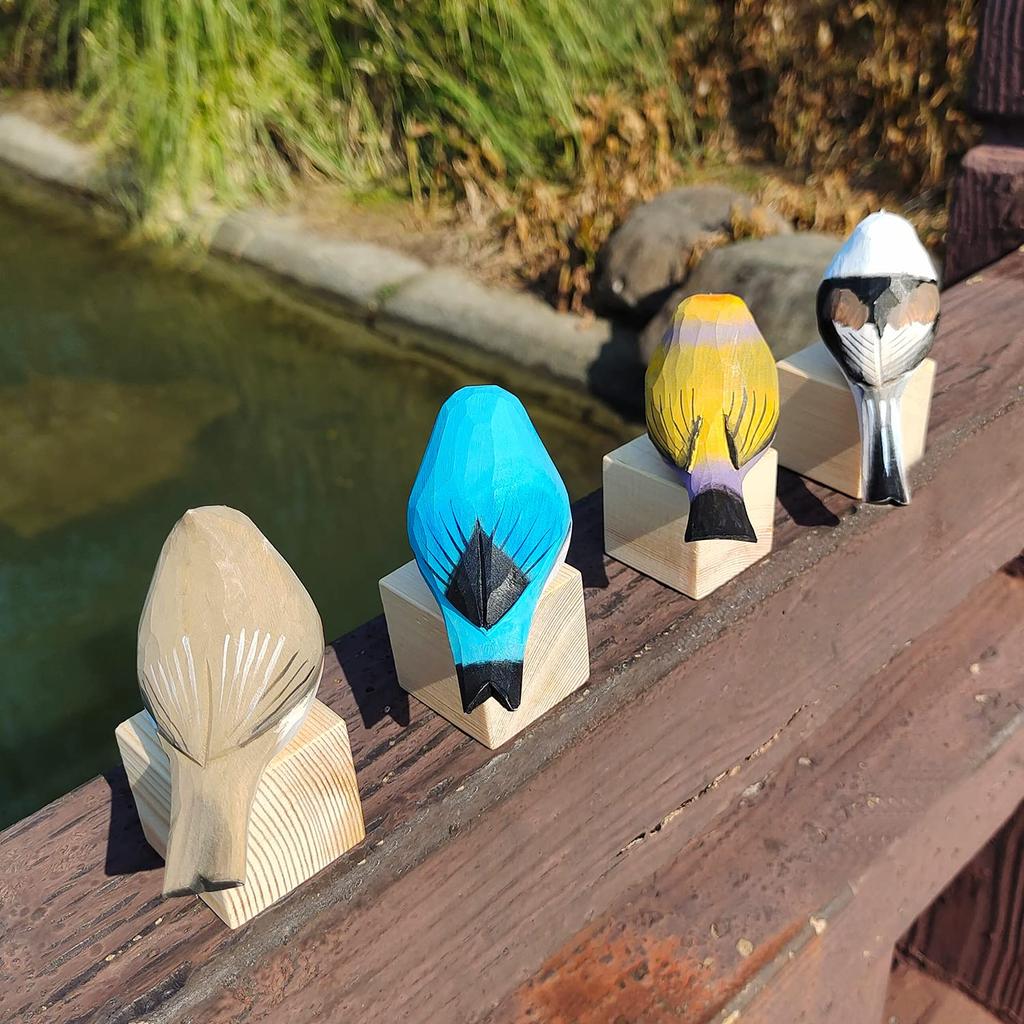 SKRYARD Scandinavian Handmade Wooden Veiled Wisteria Home Bird Birthday Scandinavian Style Bird Cute Set of 4 Birds Ornament, Goods, Sculpture,