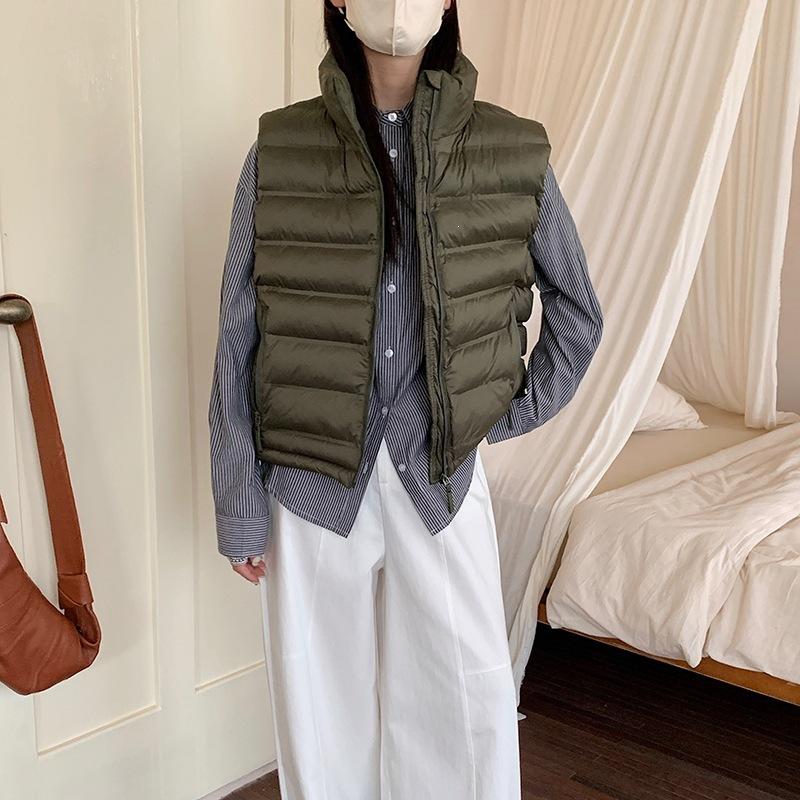 Solid color stand-up collar down cotton vest women's short slim-fit sleeveless vest winter daily casual warm jacket