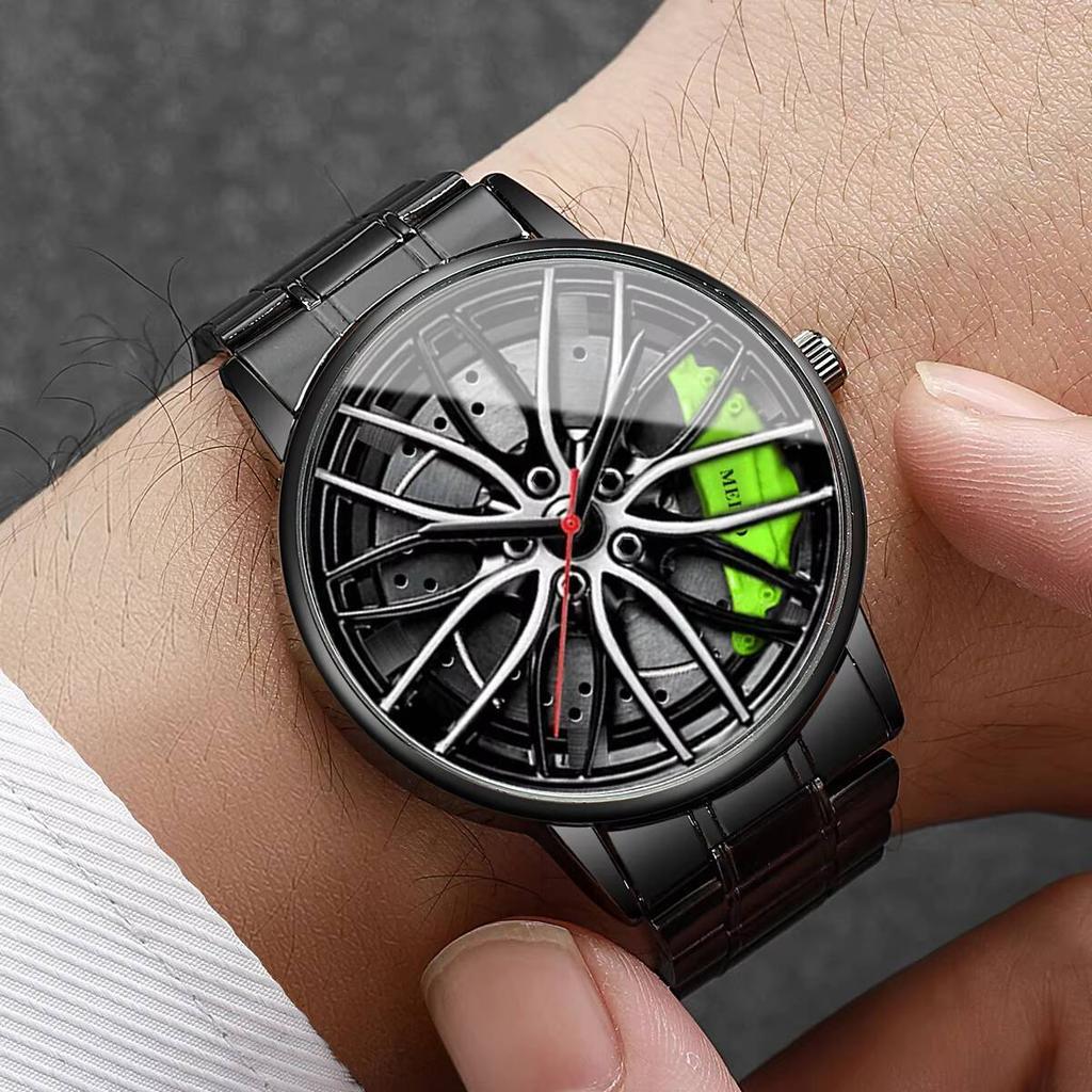 Fashion 3d Car Wheel Men Sports Watches Stainless Steel Band Wristwatch Men's Quartz Watch