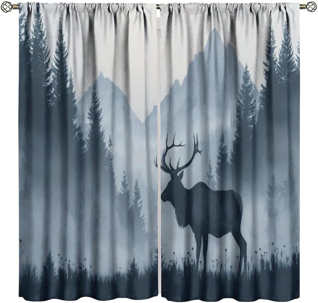 Gothic Dark Misty Forest Curtains Mysterious Horror Foggy Dim Dead Jungle Under Strange Bright Moon Thermal Insulation Blackout Made Of Polyester