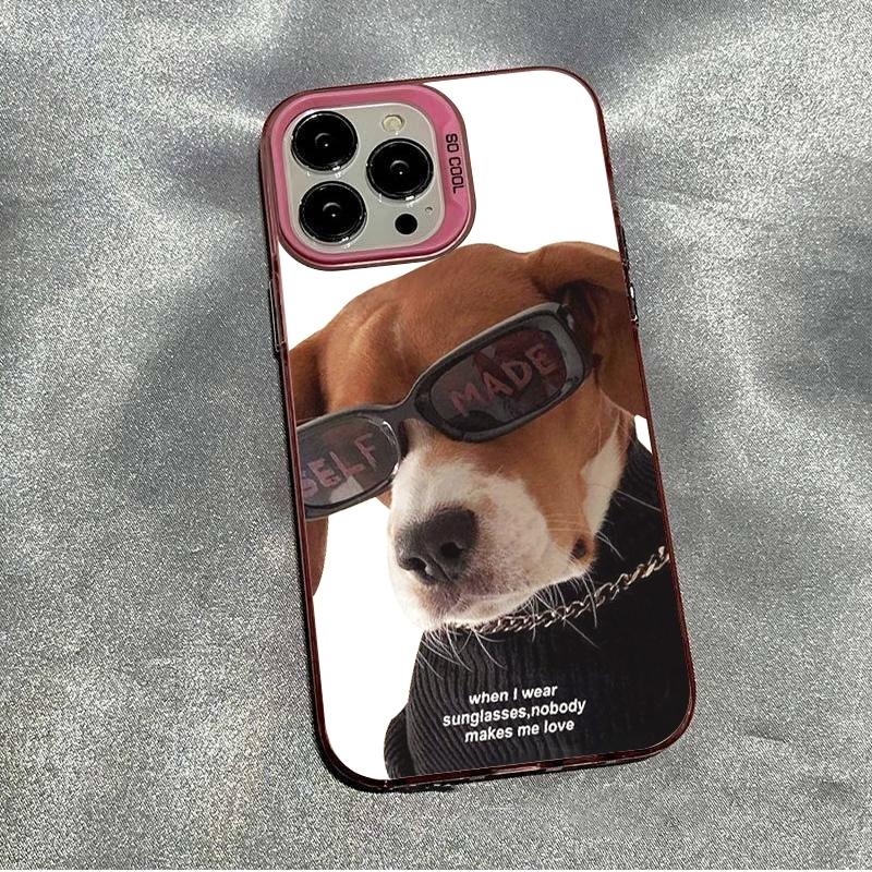 Cool Sunglass Dog Phone Case for iPhone 17 Air 16 15 14 11 Pro 13 12 Mini XR 8 7 Matte Laser Bumper Shockproof Hard Cover