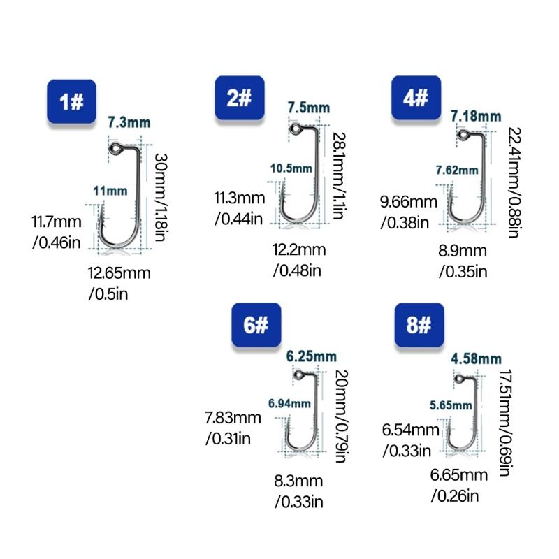 50 Stück Angelhaken Aberdeen Jighaken 90 Grad Jighaken Set Langschaft Haken aus Kohlenstoffstahl V-Bend Angelhaken Barbarian Jighaken