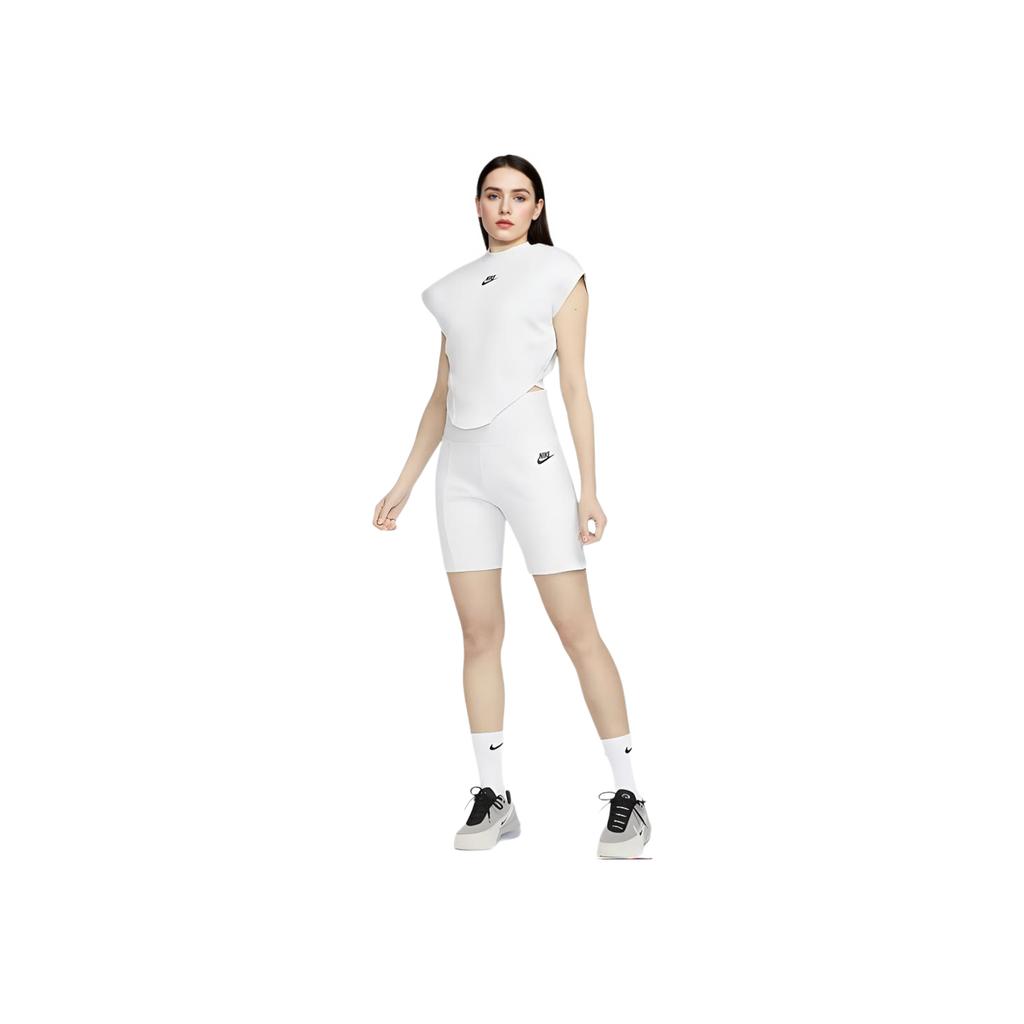 Nike Sportswear Tech Fleece Logo Print Slim High-Waisted Cycling Pants Women Bottoms White FN2521-013