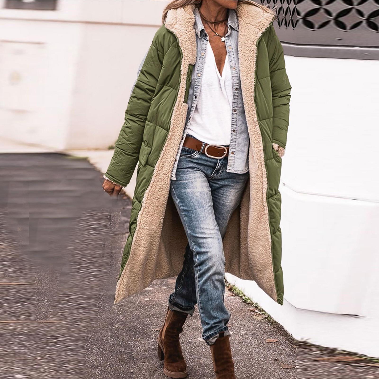 

Женская мода, сращивание двух сторон, женская длинная куртка с капюшоном и жилетом L зелёный