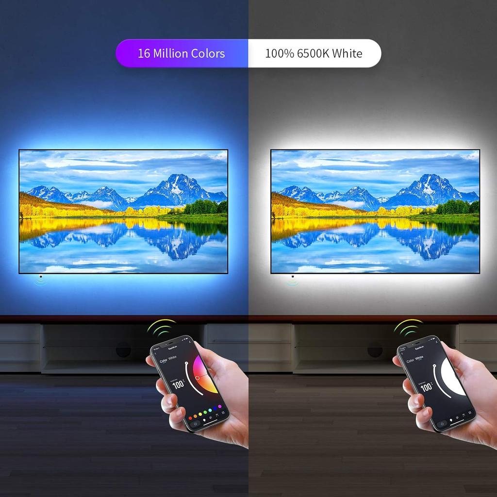 LED Light for 85 Inch TV,19.4Ft USB Smart WiFi TV LED Backlight Sync with Music,RGBW 6500K Bias Lighting,Led Light Strip Compatible with Alexa for