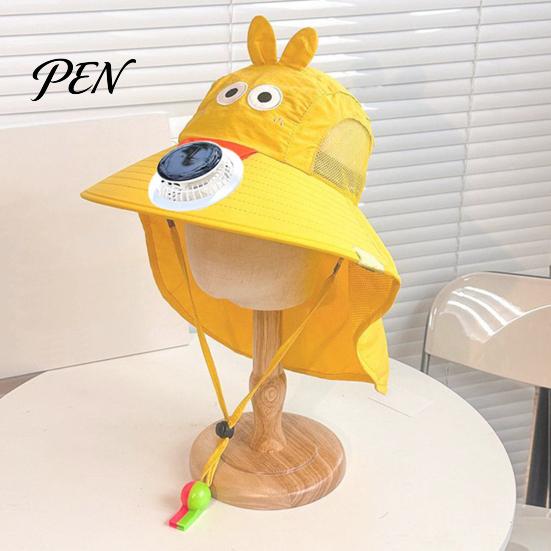 Kids Sun Hat with Active Cooling Cap Built-in Solar Fan, Wide Brim Protection Baby For Hot Weather Hat, Breathable Mesh Fabric Summer Cartoon Pattern,