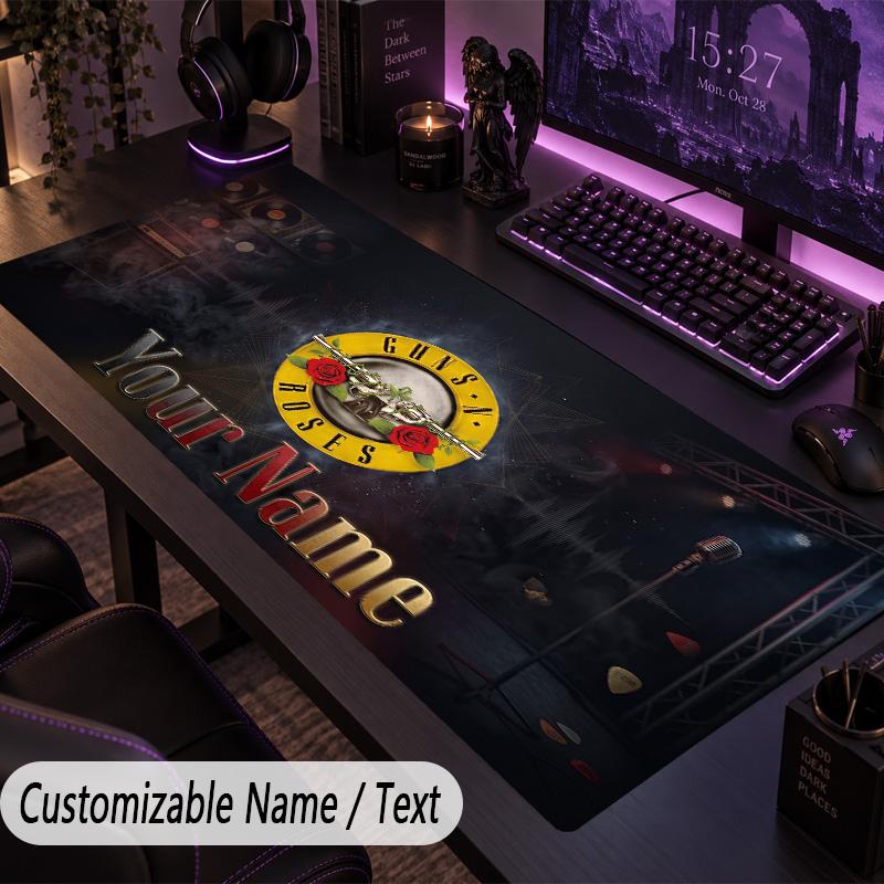 Large Mouse PadGuns N’ Roses Custom Name Text Personalized Desk Mat Non Slip Gaming Pad