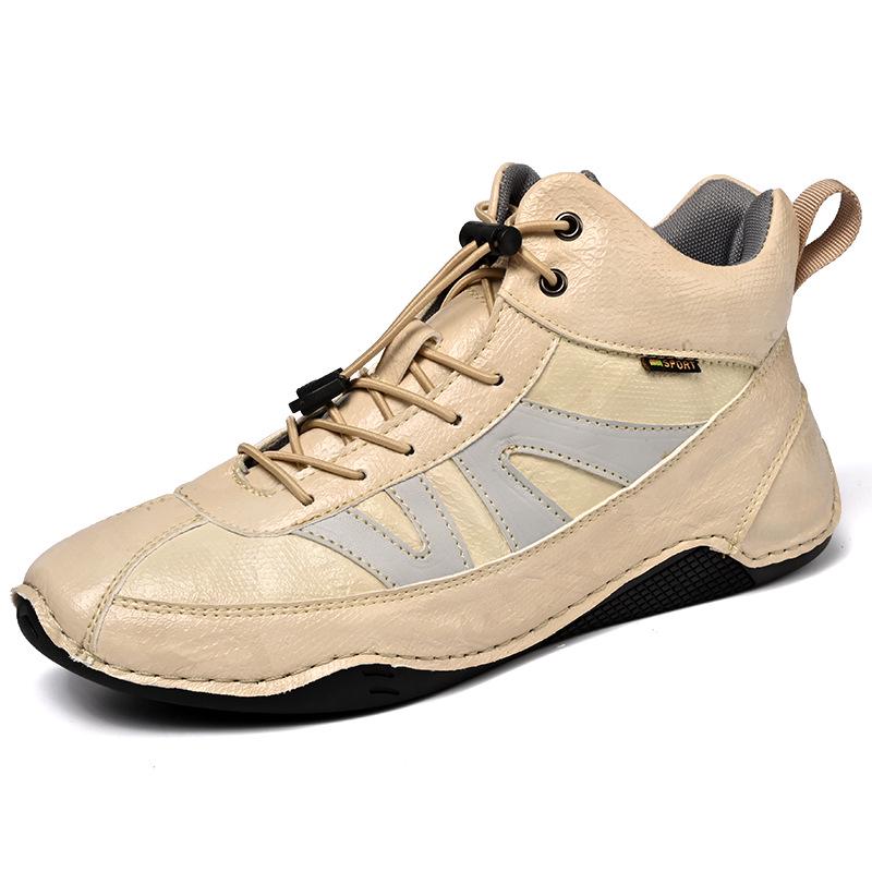 Men's High-Top Autumn Casual Leather Shoes - Genuine Leather, Soft Sole, Work Boots, Outdoor, Plus Velvet Cotton Lining