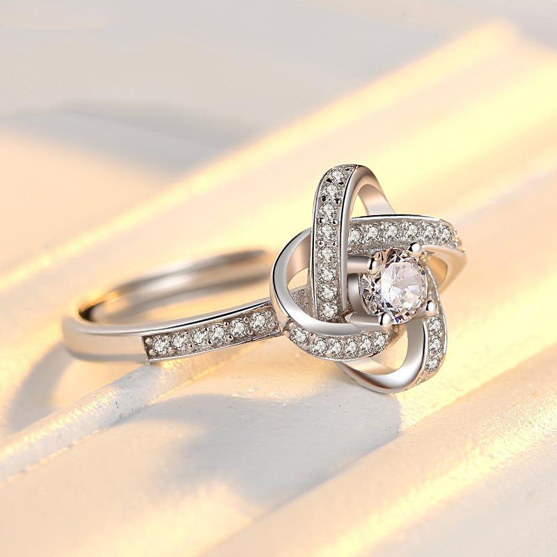 Damen Japanisch-Koreanischer Stil Vierblättriges Kleeblatt Diamant Offener Ring – Schlichter Modeschmuck Silber