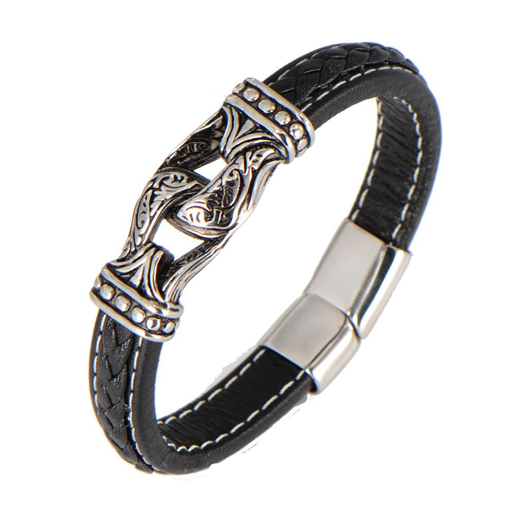 European and American jewelry, leather woven titanium steel hand-in-hand jewelry, bracelet simple stainless steel jewelry
