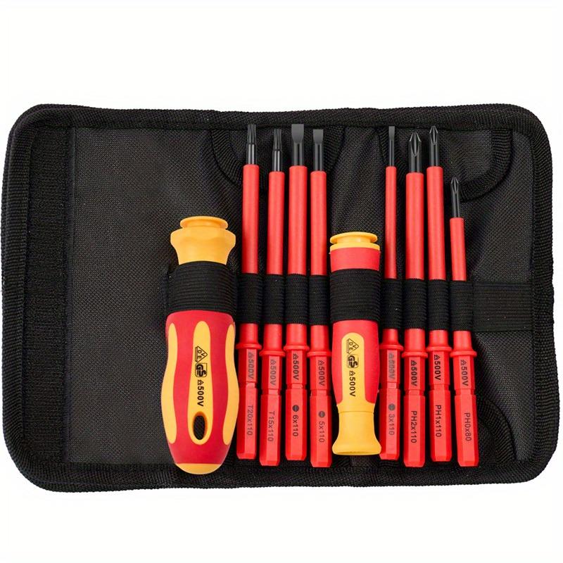 Jeu de 10 tournevis isolés VDE à lame interchangeable avec étui Magnétique 500V Usage domestique et professionnel Outils d'électricien
