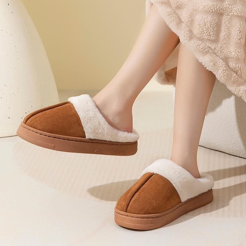Suede cotton slippers women's new winter thick-soled non-slip home indoor warmth household cotton mop men's