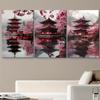 3 Pieces of Japanese Style Antique Red Pagoda Cherry Blossom Decoration Paintings Zen Landscape Canvas Paintings Living Room Ent