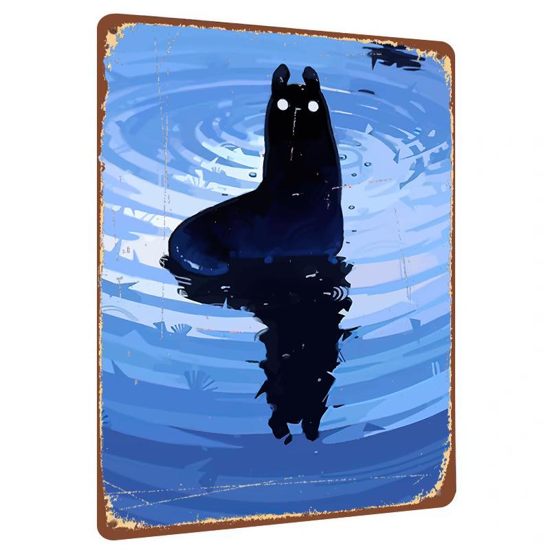 

Mystery Black Cat Reflection Metal Wall Art Creative Home Decor Living Room Art Hanging 20x30cm（7.8x11.8inch）
