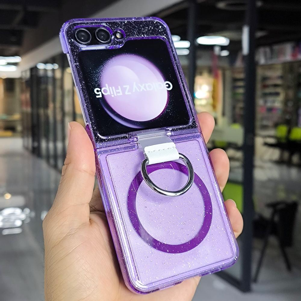 Custodia Glitter per Anello Magsafe per Samsung Galaxy Z Flip 7 6 5 4 3 flip7 ZFlip Magnetica Trasparente Antiurto