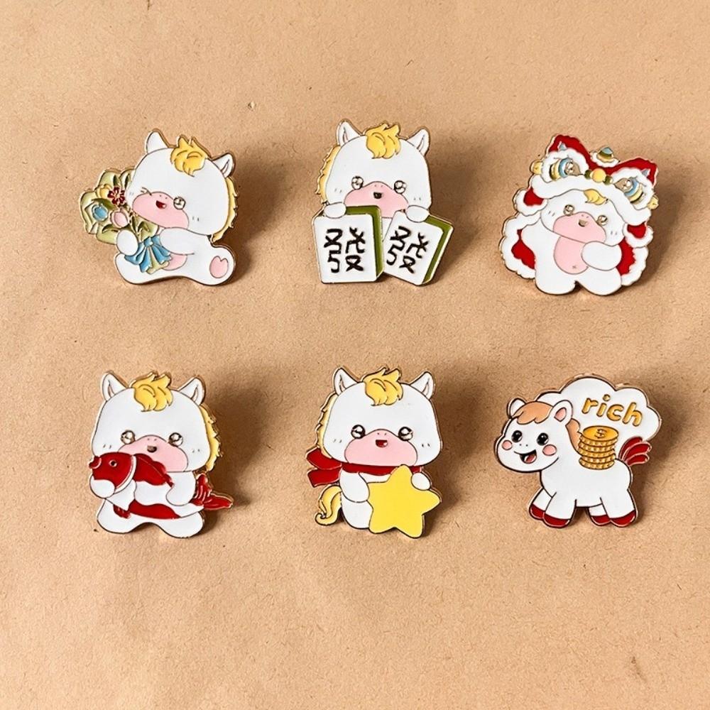 Cartoon Metal Steed Brooch Chinese Style New Year Lapel Pins Animal Brooch  Backpack Decoration