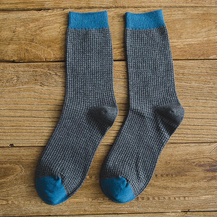 

Высококачественные трикотажные хлопковые дышащие эластичные длинные носки для мужчин, синие, белые, серые, средней длины, носки разных цветов