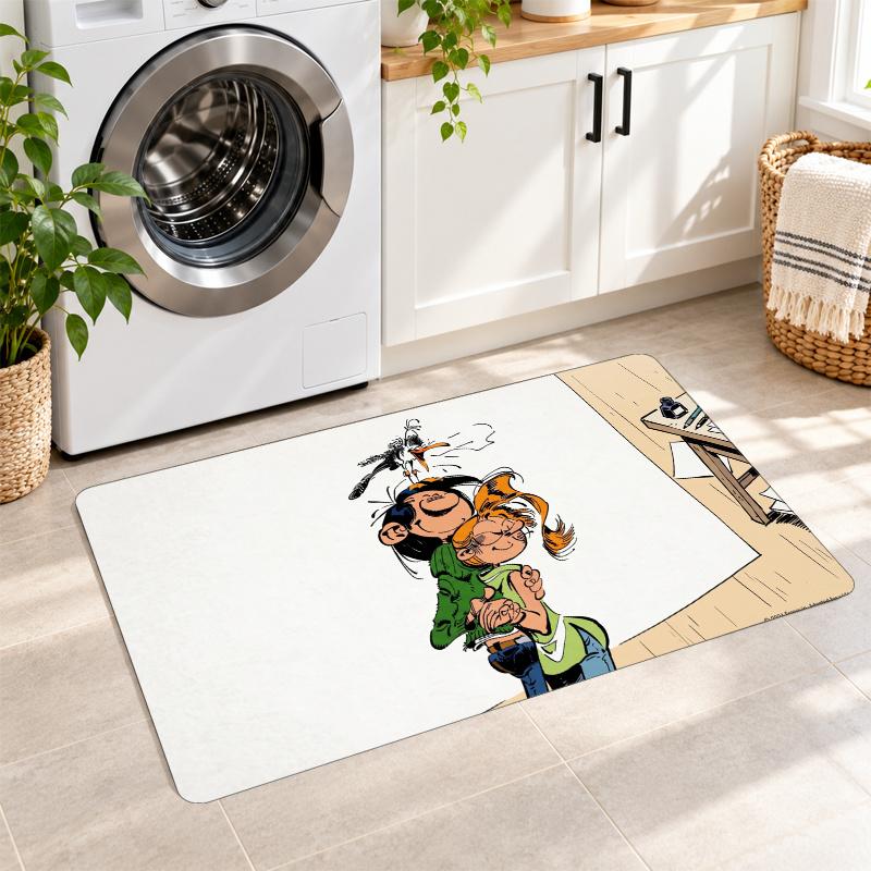 Flannel Kitchen Mat Gaston Lagaffe Soft Area Rug Non Slip Floor Carpet Home Decoration