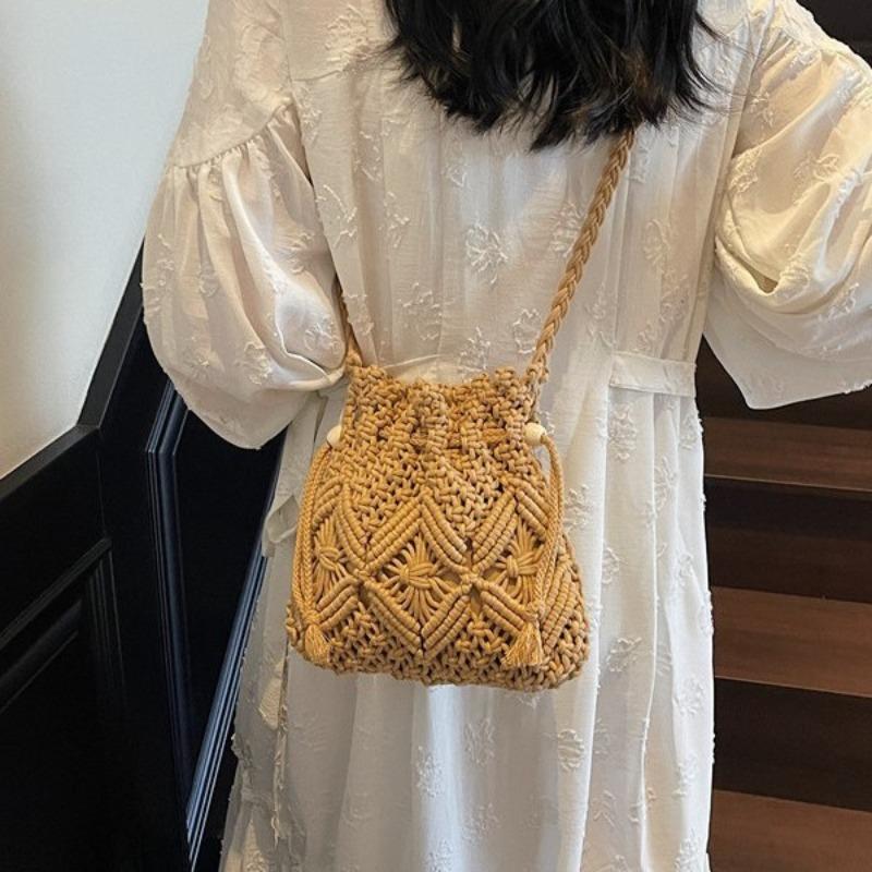 Handwoven Bag Straw Bag New Bucket Bag Seaside Beach Bag High-end Exquisite Messenger Bag