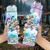 1PC Rainbow Girl Paint Splash Art Print 750ml Color Plastic Sports Water Bottle Leakproof Flip Straw Lid Suitable for Sports Office Home Use