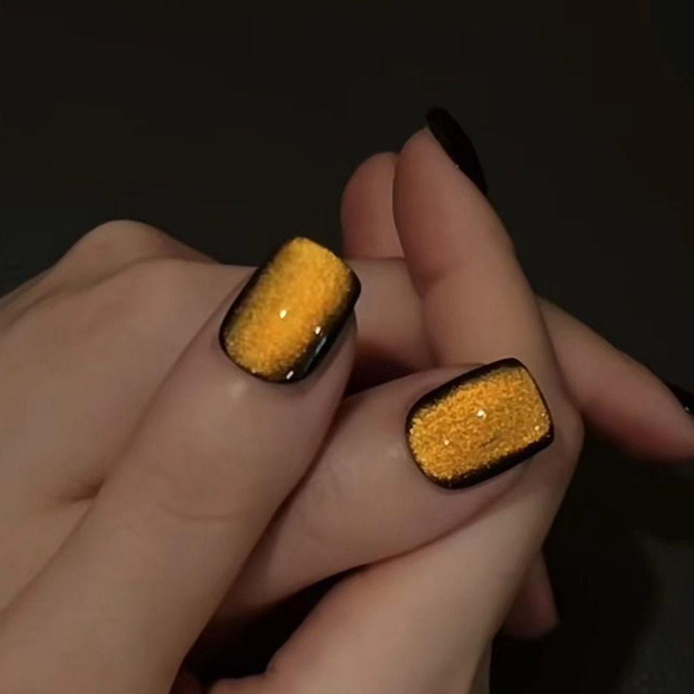 24PCS Cat Eye Fake Nails Glitter Artficial Nails Reusable Stick on Nails  DIY Manicure Art