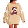 Ladies' Christmas Printed Bow Round Neck Long Sleeved Loose Pullover Sweater Sweatshirt Top