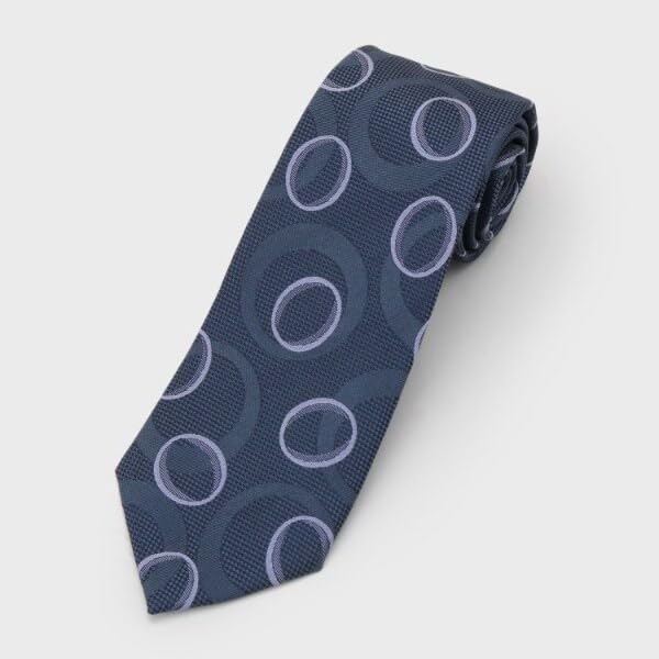 [TAKEO KIKUCHI] Auspicious Necktie PNJ Tomoe Pattern Geometric Necktie Navy (594) 00