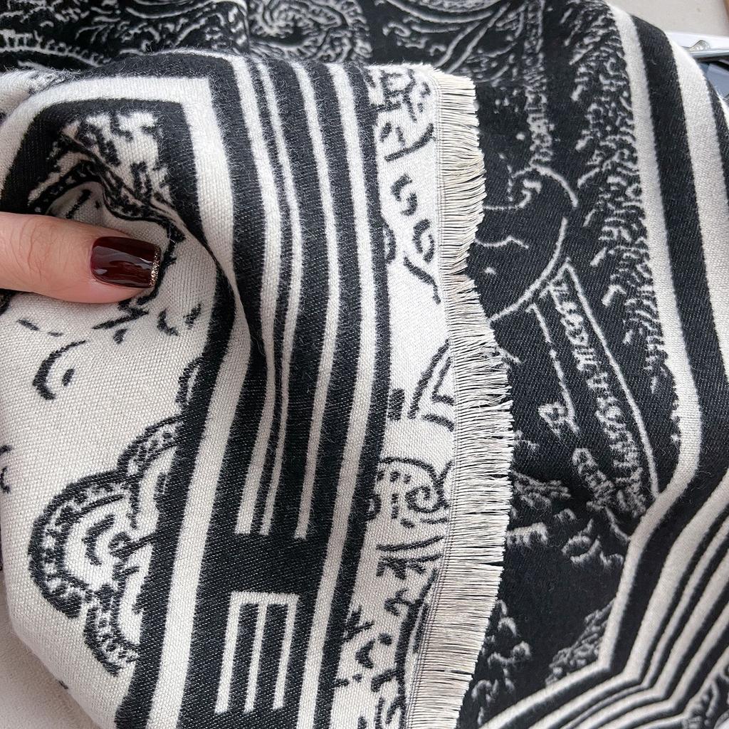High-End Black Cashew Flower Scarf Women'S Imitation Cashmere Warm Scarf Shawl On Both Sides