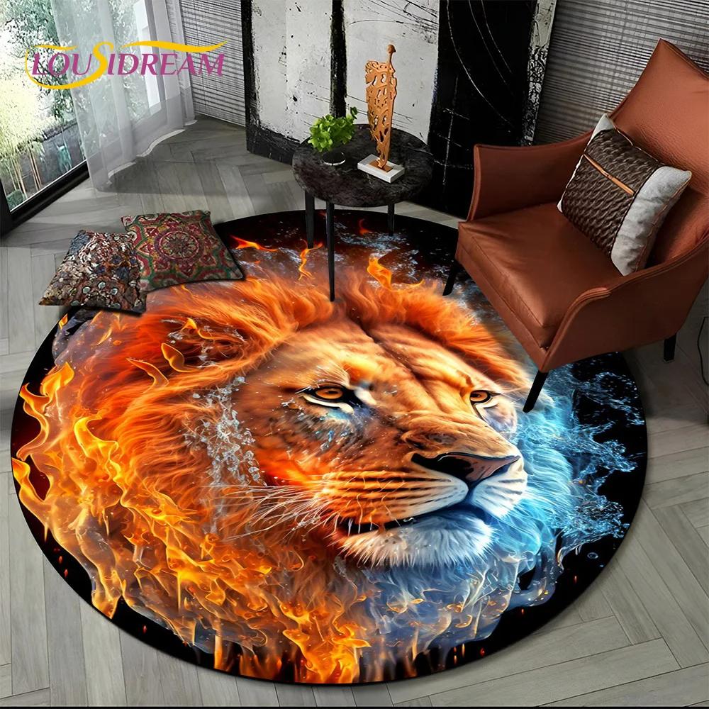 Beast Tiger Lion Leopard Animal Wildlife Cartoon Round Carpet Rug for Living Room Bedroom Child Decor,Pet Area Rug Non-slip Mat