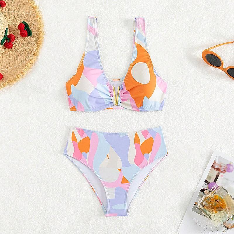 Printed Sexy Fashionable Split Swimsuit Women s High Waisted Bikini Beach S
