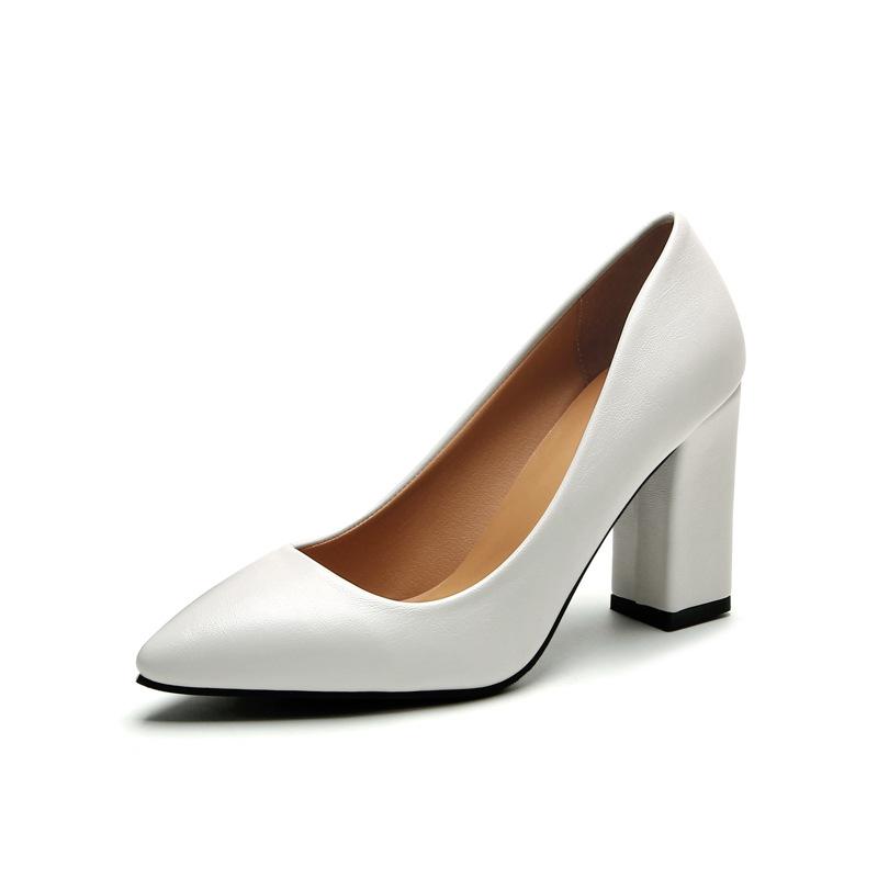 Solid color high heels women's pointed head light mouth single shoes large size temperament thick heel workplace work women's shoes women's fashion