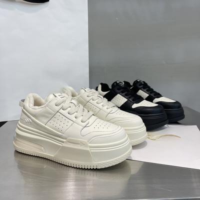 Leather White Shoes Women's Spring and Summer New Fleece-Lined Platform Thick Bottom Fashion Casual Versatile Sneakers