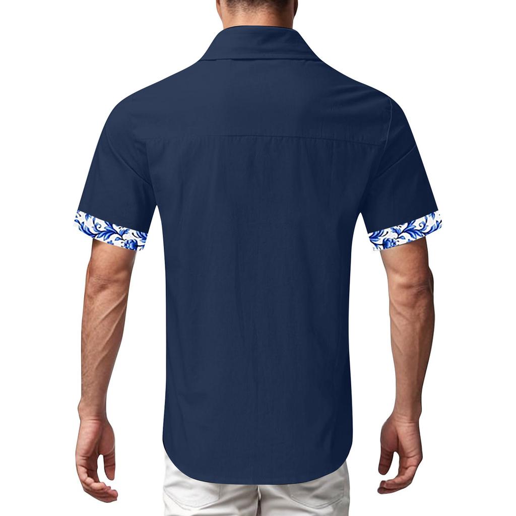 Men's Vintage Button Down Bowling Shirts Short Sleeve Summer Beach Shirt