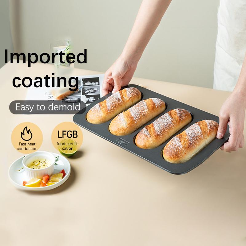 Dot Bun Pan, Perforated Carbon Steel Non-Stick Hotdog Bun Mold Bread Forms Crispy Mini Baguette Sandwich Baking Tray For