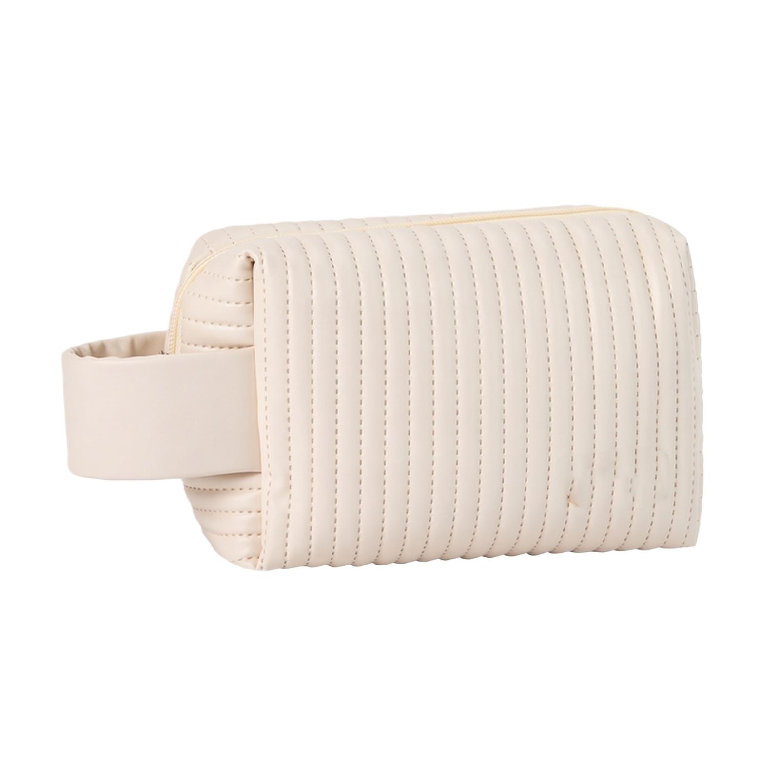 

Portable Travel Makeup Bag Quilted Handheld Cosmetic Pouch Organizer Zipper Closure Lightweight Toiletry Storage Case one size бежевый
