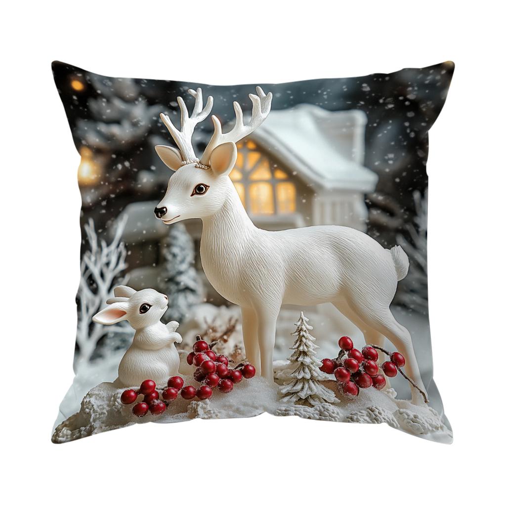 Christmas Rabbit Cushion Pillowcase Printed Polyester 45X45Cm Throw Pillowcover Decorative Sofa Cushion Pillowslip Home Decor