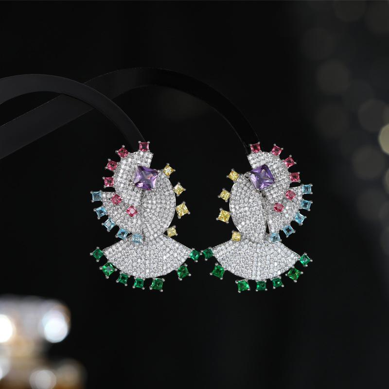 Elegant Geometric Long Dangle Earrings for Women, S925 Sterling Silver with Zircon, High-End Fashion, Summer Vacation Style.