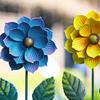 3 Pcs 15.5'' Flower Garden Stakes Colorful Metal Flower Yard Art Outdoor Rust Proof Plant Sticks for Lawn Patio Pathway Decoration