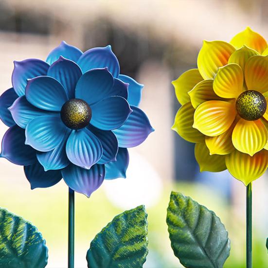 3 Pcs 15.5'' Flower Garden Stakes Colorful Metal Flower Yard Art Outdoor Rust Proof Plant Sticks for Lawn Patio Pathway Decoration
