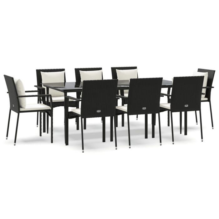 VidaXL Mobilier à dîner de jardin 9pcs et coussins noir résine tressée 3185100