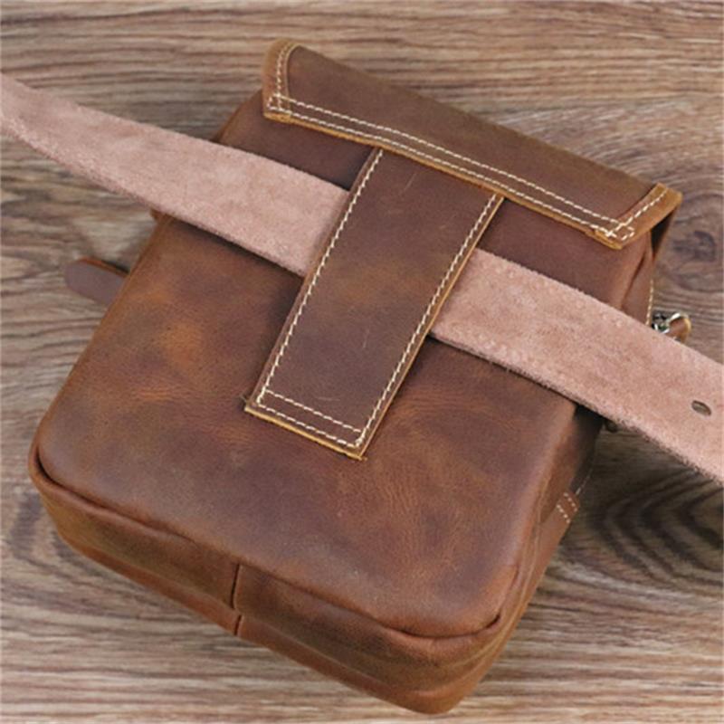 Genuine Leather Men's Bag, Vertical Style, Top Layer, Cowhide, Crazy Horse Leather, Crossbody Shoulder Bag, Retro Small Bag